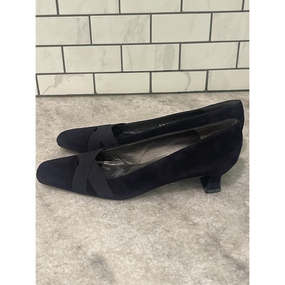 Stuart Weitzman Pumps Womens 7.5 AA Narrow Shoes Blue Suede Kitten Heels
